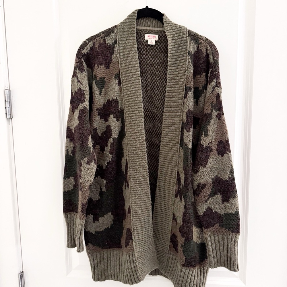 MOSSIMO Supply Co  Cardigan Sweater Long Camouflage Green Brown Size S - Picture 7 of 7